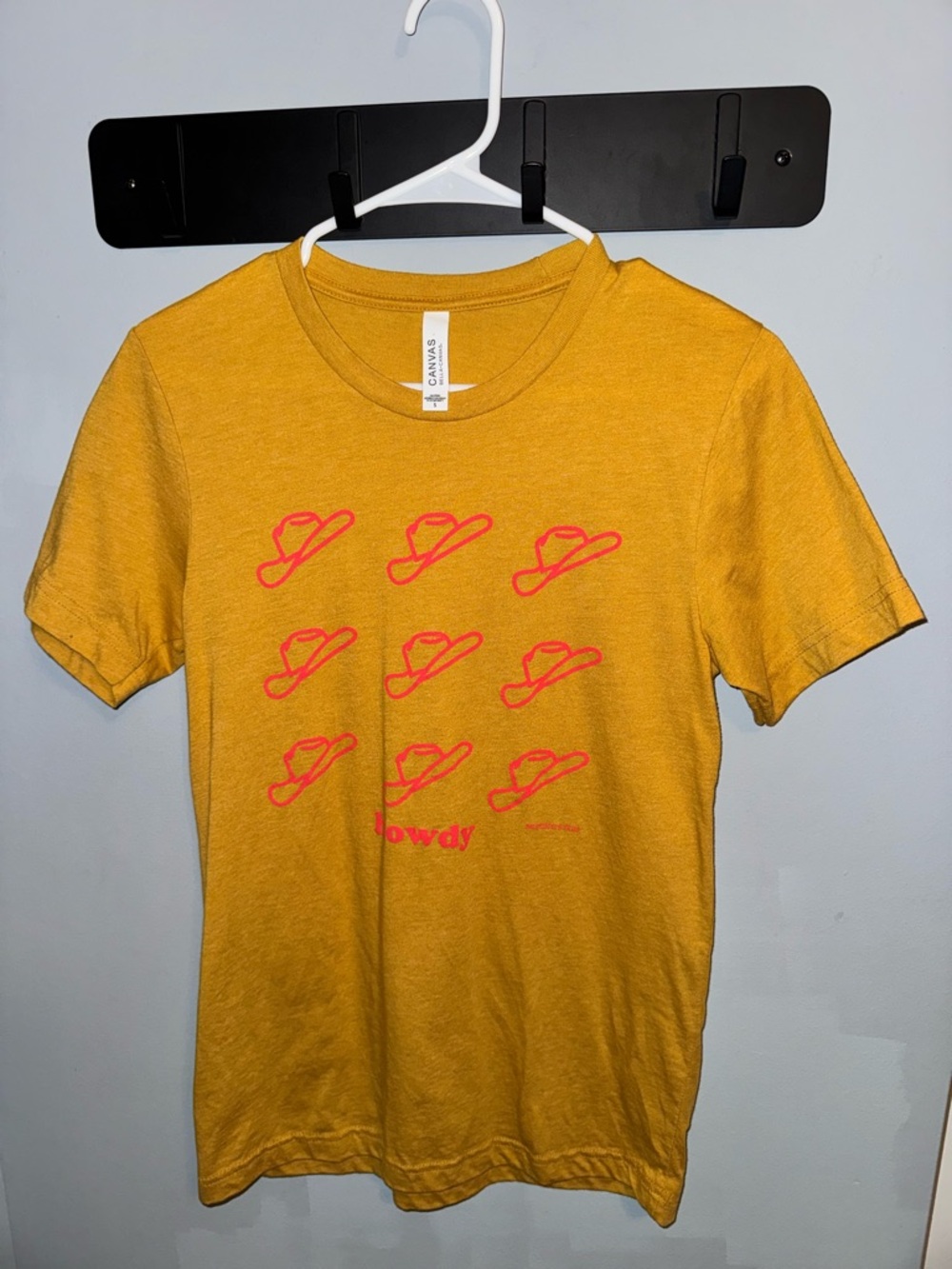 Bella Canvas Yellow Short Sleeve Tee with Pink Cowboy Hat Motif